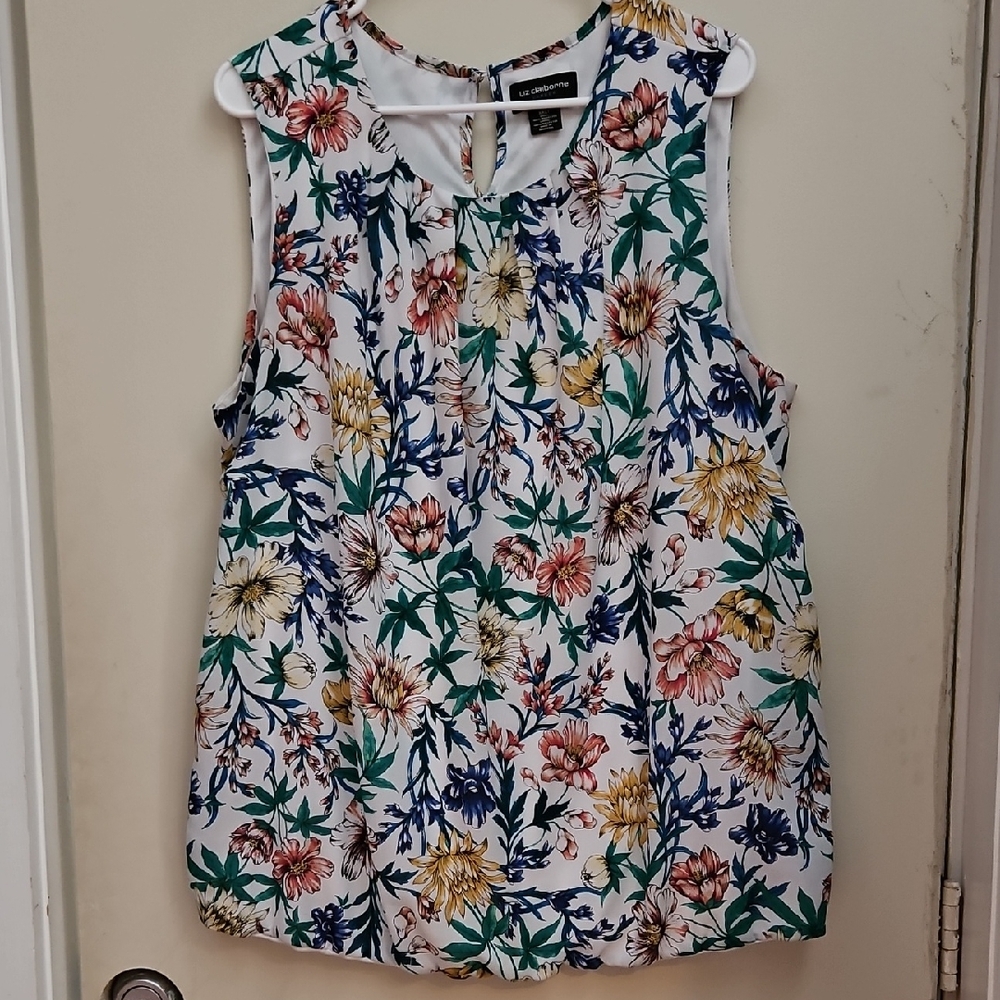 Liz Claiborne Flower Print Sleeveless Boxy Blouse